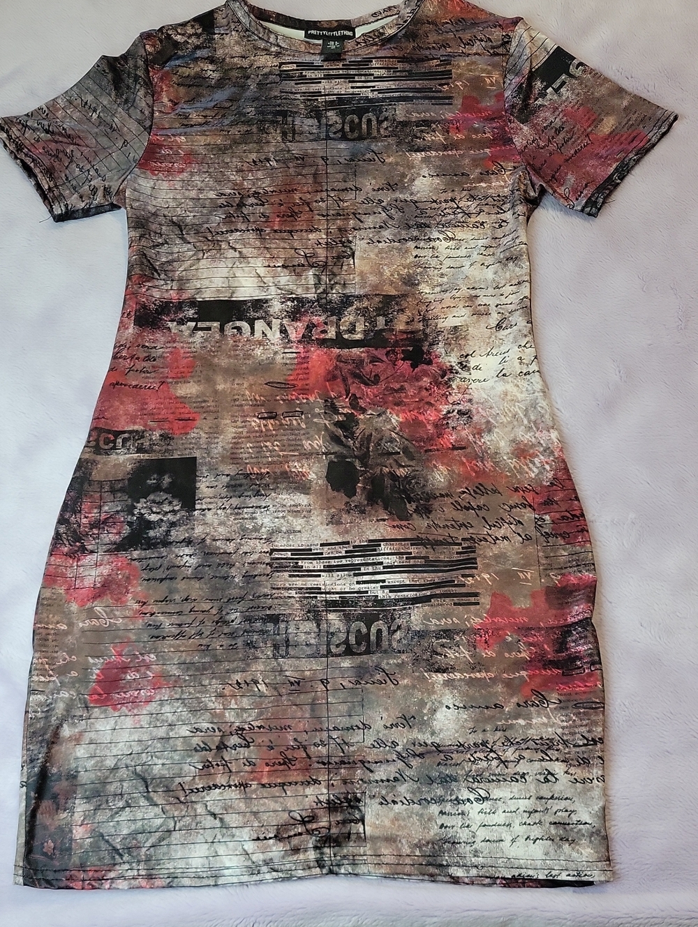 PrettyLittleThing Multi-Print Short Sleeve Bodycon Dress with Red Accents